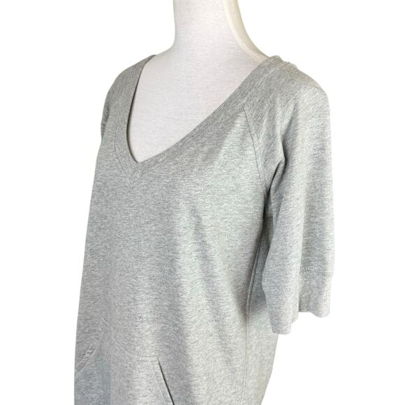 Norma Kamali Gray Pullover V-neck Kangaroo Pocket Sweatshirt Tunic Mini Dress - Picture 6 of 12